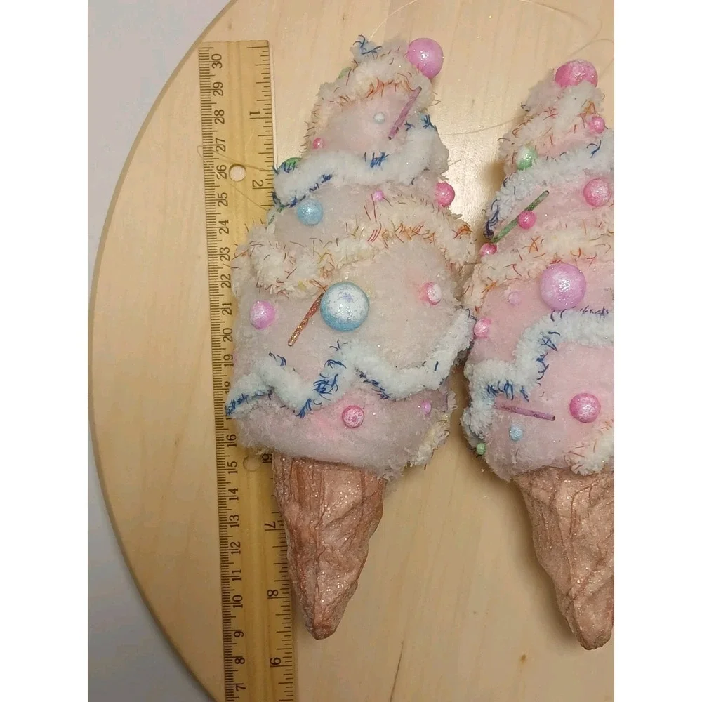 Lot of 3 Pink Ice Cream Ornaments Pastel Christmas Candy Land Tree Decorations